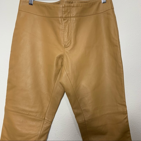 Vintage Tan Leather boot cut pants with hook closure. - Picture 2 of 7